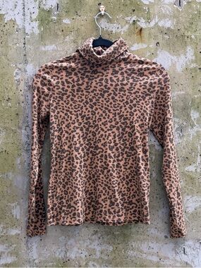 Style & Co. Tan and Black Leopard Print Turtleneck Top